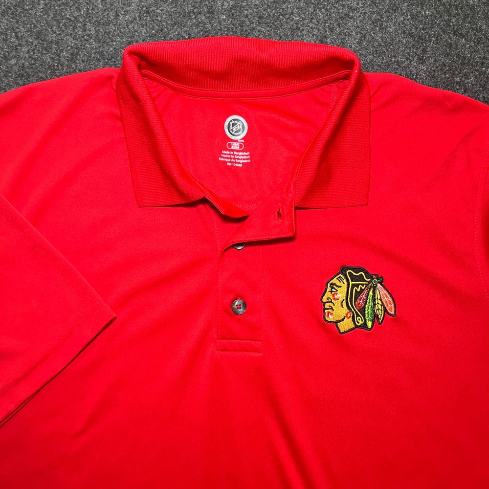 NHL Chicago Blackhawks Polo Mens Large Red Excellent Short Sleeve Golf Shirt‎